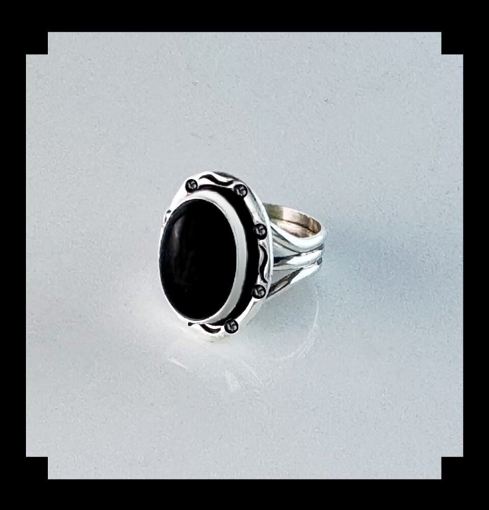 Handcrafted Sterling and Onyx Ring Size 9
