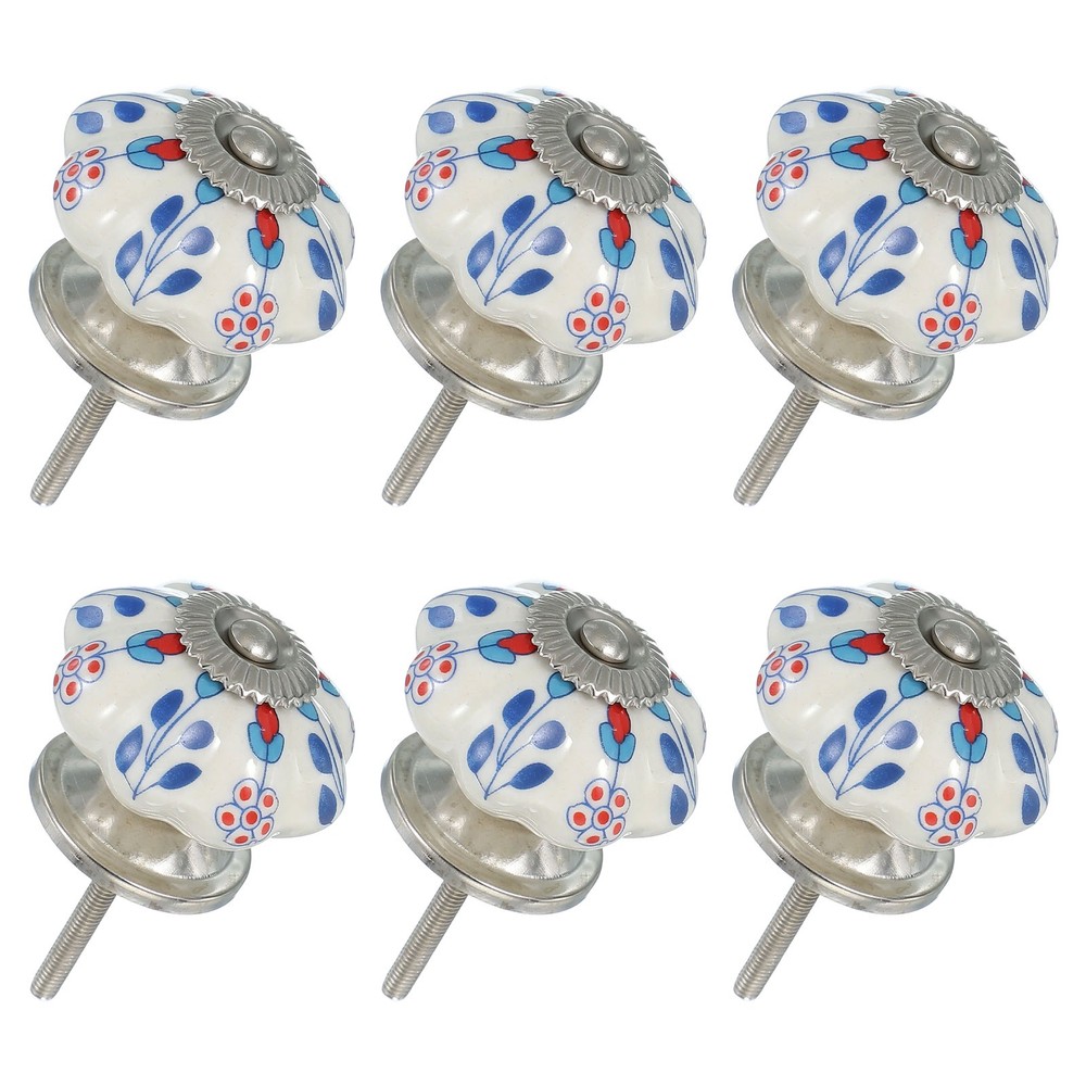 6 Packs Ceramic Knobs, Pumpkin Ceramic Drawer Knobs, Flower