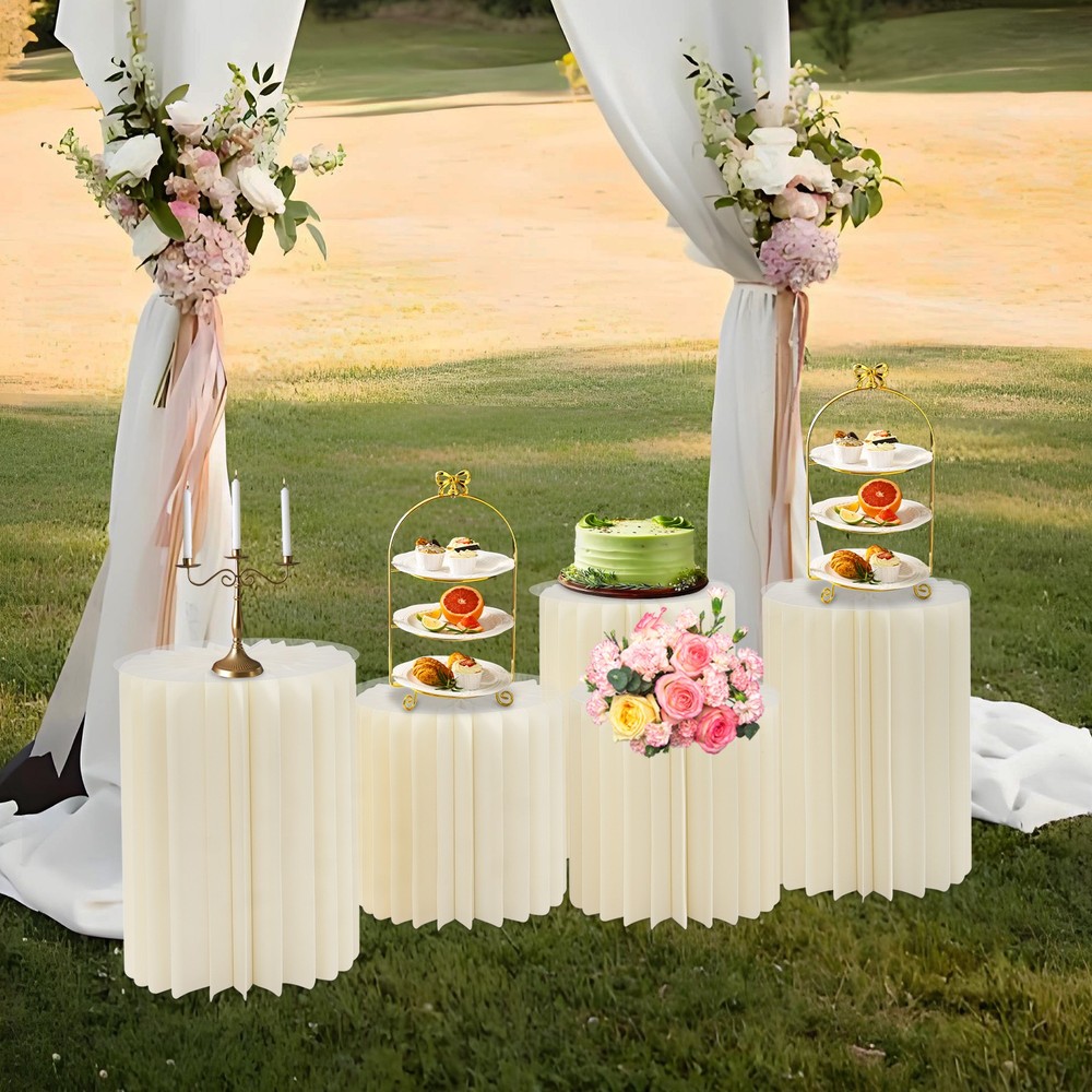 5Pcs Milky White Foldable Paper Column Stands for Weddings & Events