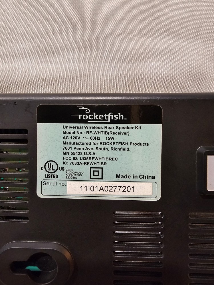 RocketFish RF-WHTIB Wireless Rear Speaker Kit - RECEIVER ONLY UNTESTED