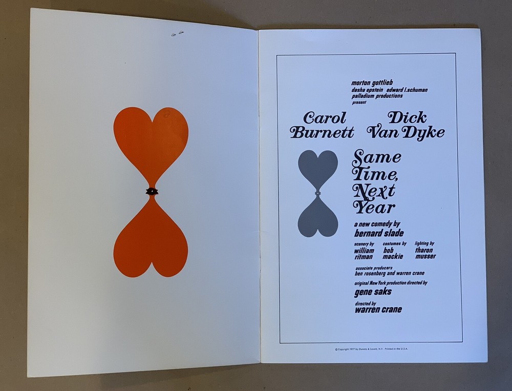 “Carol Burnett & Dick Van Dyke “SAME TIME NEXT YEAR" 1977 Souvenir Program