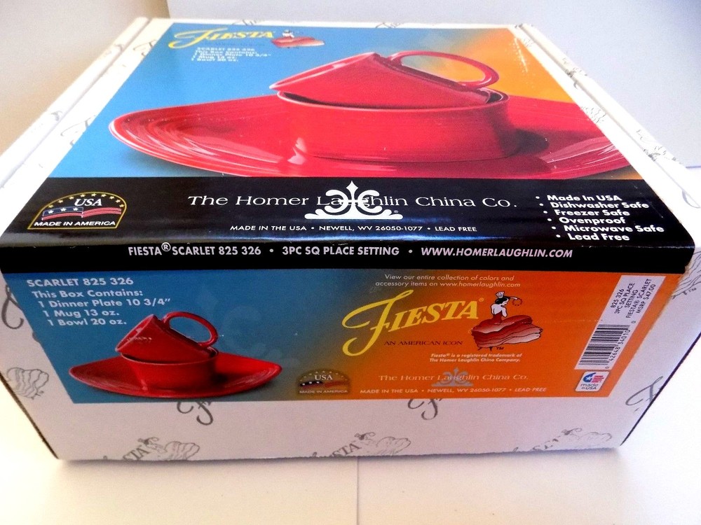 Fiesta Retired "Scarlet" 3 Pc. Square Place Setting...1st Quality...NIB