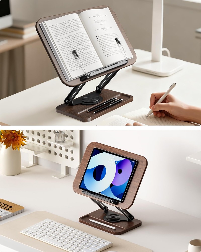 Adjustable Book Stand & Book Holder with 360° Rotation, Height Adjustable Rea...