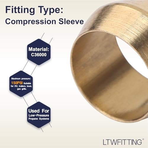 5/16-Inch Brass Compression Sleeves Ferrels,BRASS COMPRESSION FITTING(Pack of