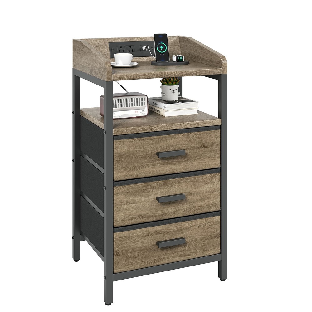 2 Pack Night Stand With Charging Station And Light Bedside End Table With 3