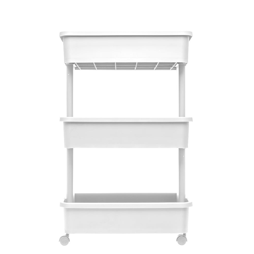 Arctic White 3-Tier Plastic Cart - Multipurpose, Rolling Design for Laundry
