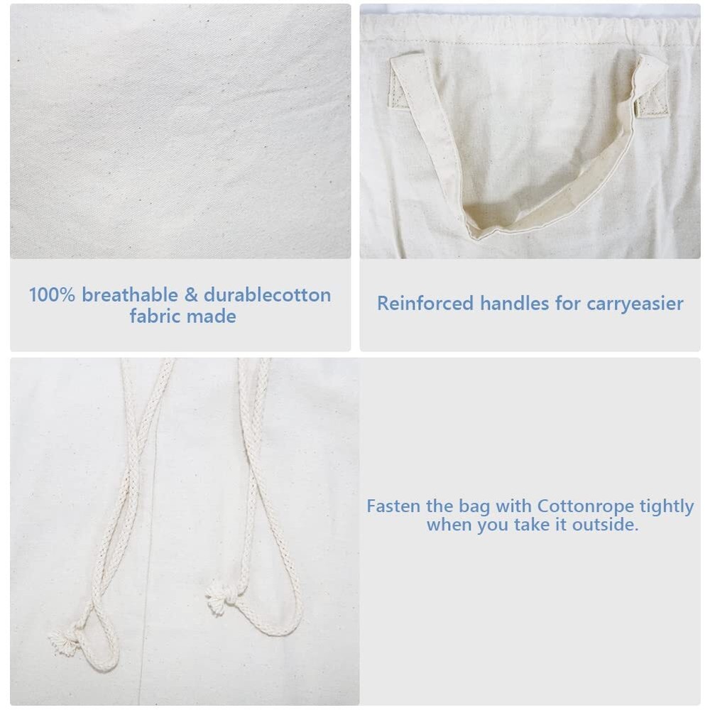 2 Pack Extra Large Cotton Laundry Bag with Drawstring for Home College Dorm