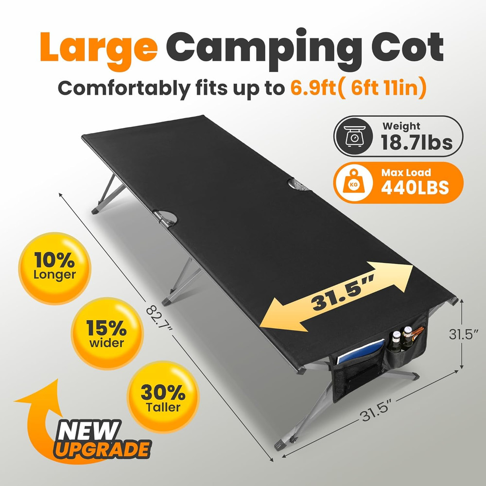 Oversized Camping Cot Foldable for Adults - Upgraded Version Easy-To-Assemble Sl