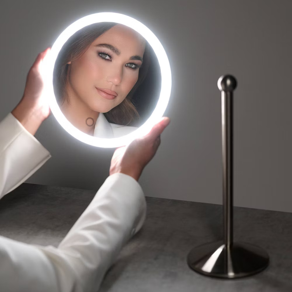 Ilios Lighting Rechargeable Round Table Makeup Mirror with 5x Magnification