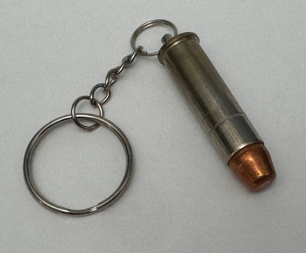 357 Magnum Bullet Key Chain / Zipper Pull (Silver, Nickel plated brass)