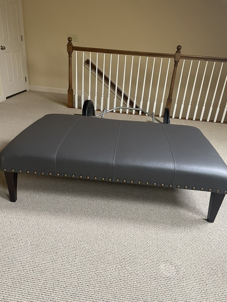Leather Bench/Coffee Table Blue-Gray Statement Piece