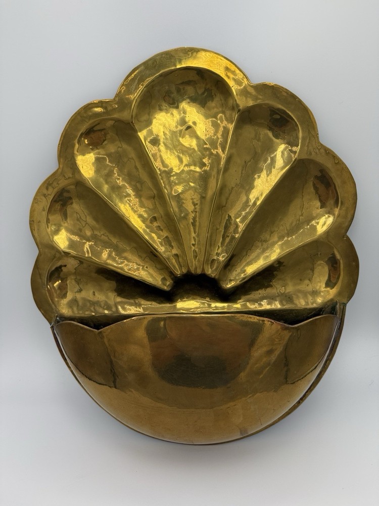Vintage Solid Brass Scalloped Wall Pocket Planter MCM Decor