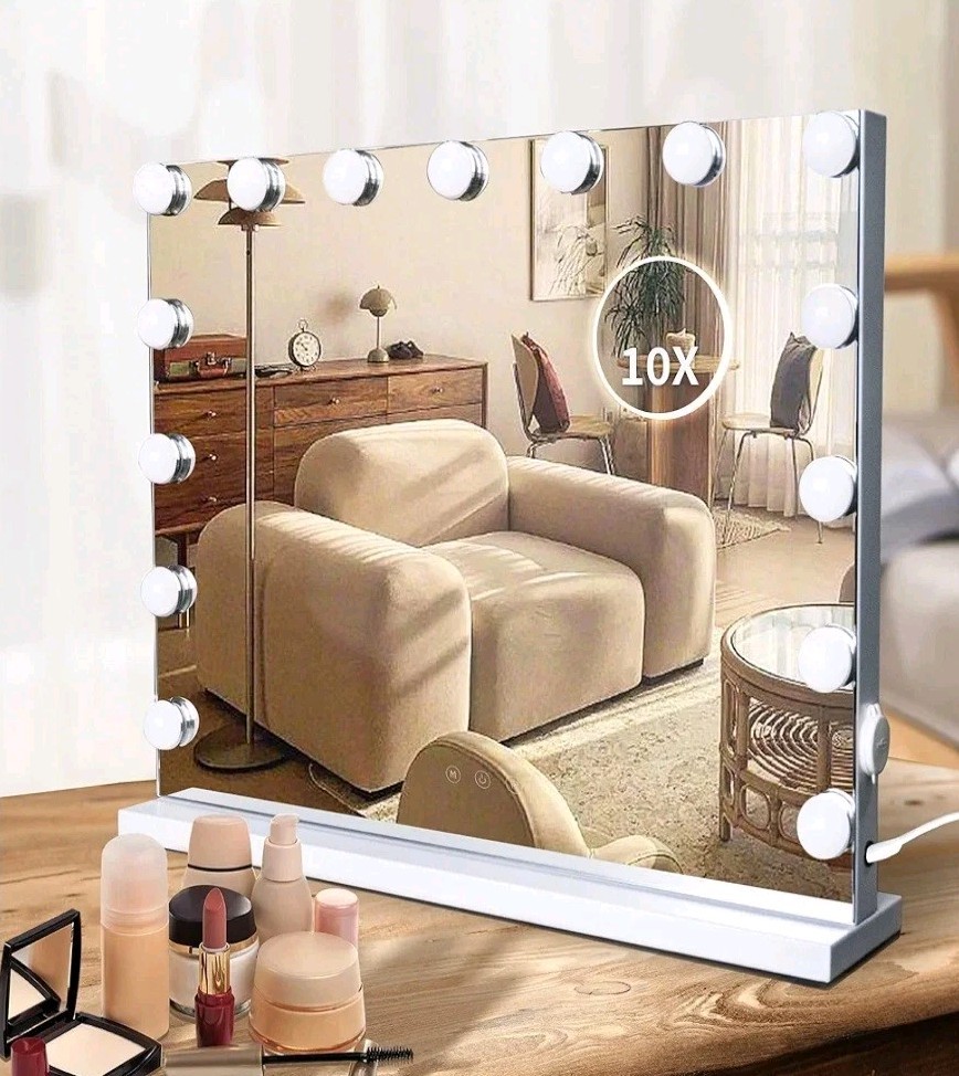 Hollywood Vanity Mirror w/Lights 15 LED Bulbs Tabletop/Wall Mount Touch Control