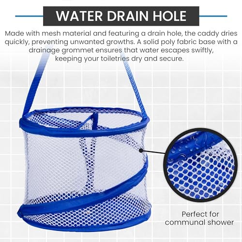 Foldable Shower Caddy - Collapsible, Portable, Drainage Hole, Carry Small Blue