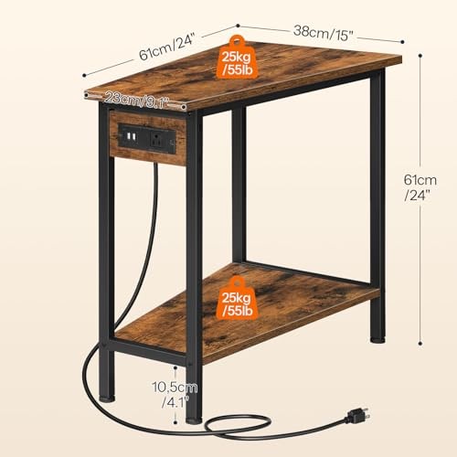Wedge End Table with Charging Station, Recliner Wedge Side Table with Open