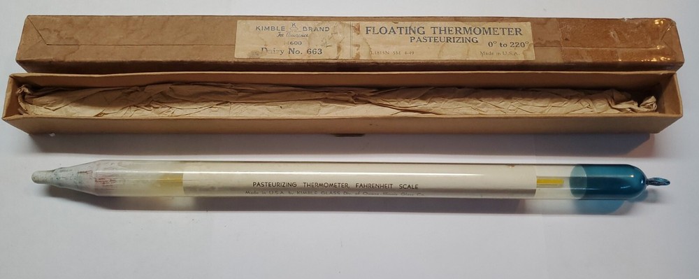 Vintage Kimble Brand Floating Thermometer Dairy No. 663 Pasteurizing in Box
