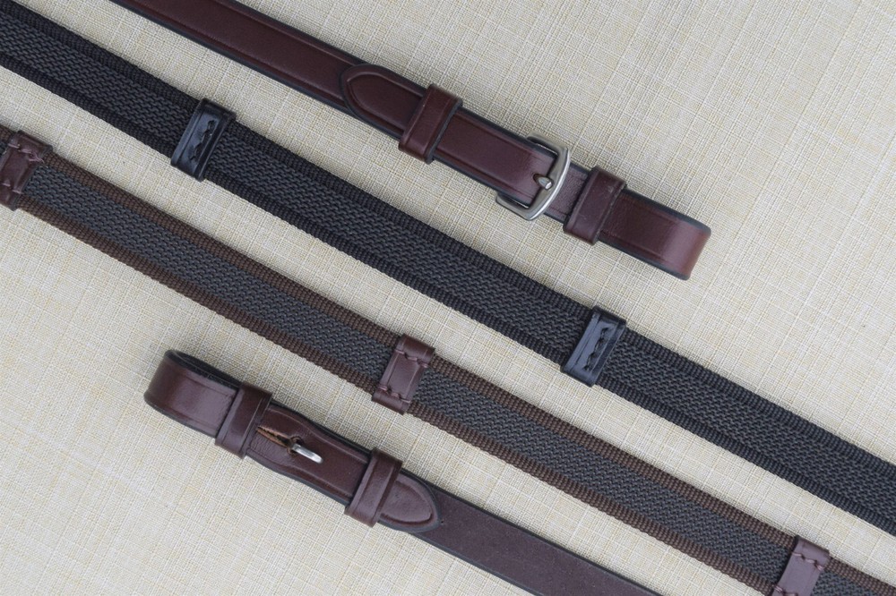 KL Select Black Oak Monkey Grip Reins with Pin End - Brown