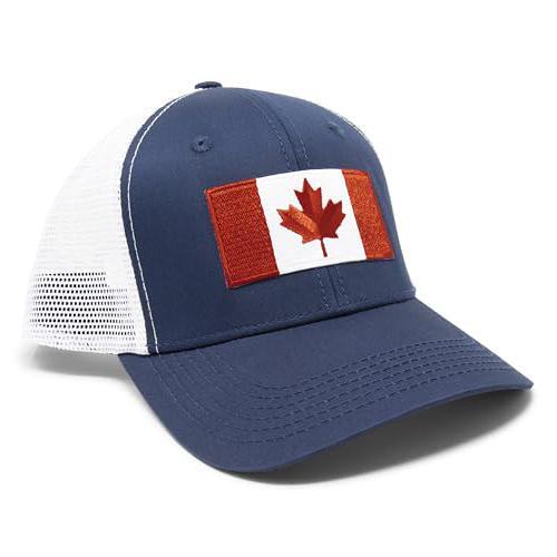 Canada Flag Hat - Snapback Trucker Mesh Baseball Cap(Navy/White)