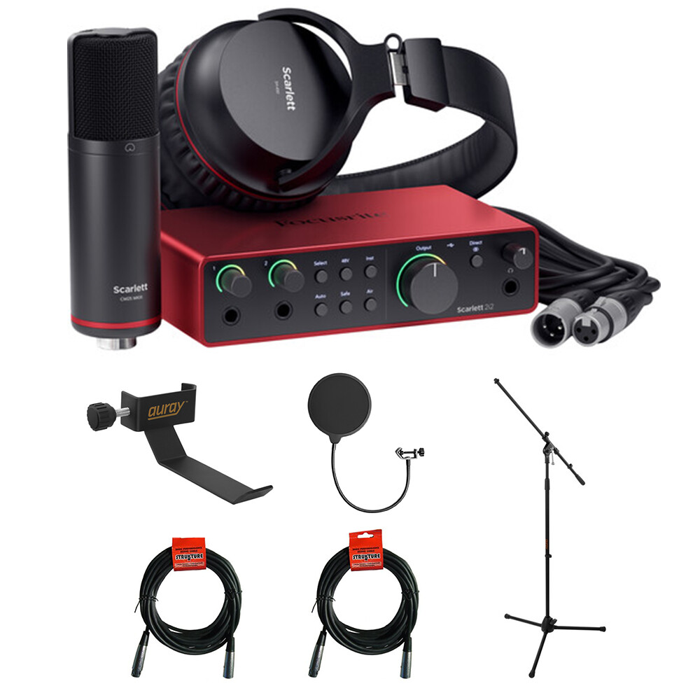 Focusrite Scarlett 2i2 USB-C Audio Interface w/ Holder, Stand, Filter & XLR KIT