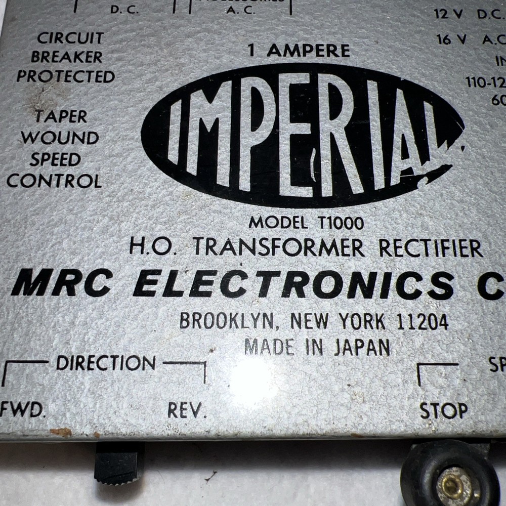 Vintage MRC Imperial HO Transformer Rectifier Model T1000 - Rare! UNTESTED