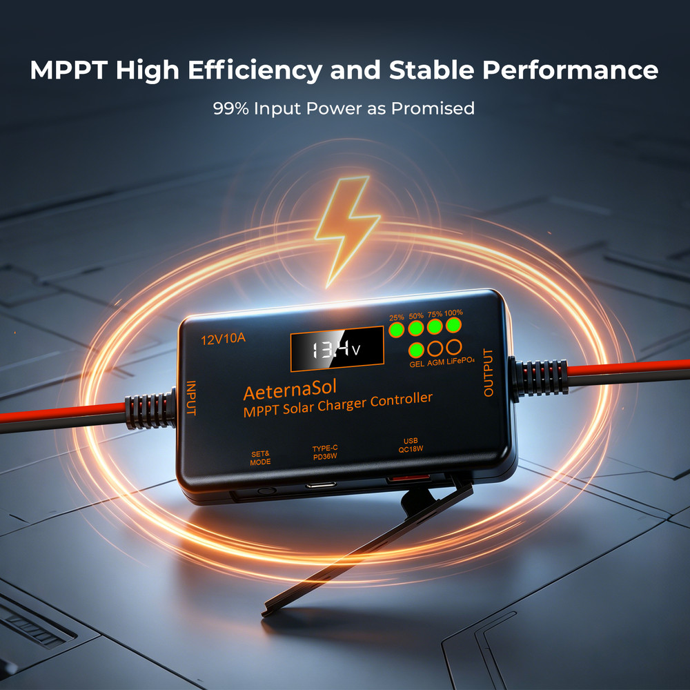 10A 12V MPPT Mini Solar Charge Controller battery regulator LCD with Type-C&USB