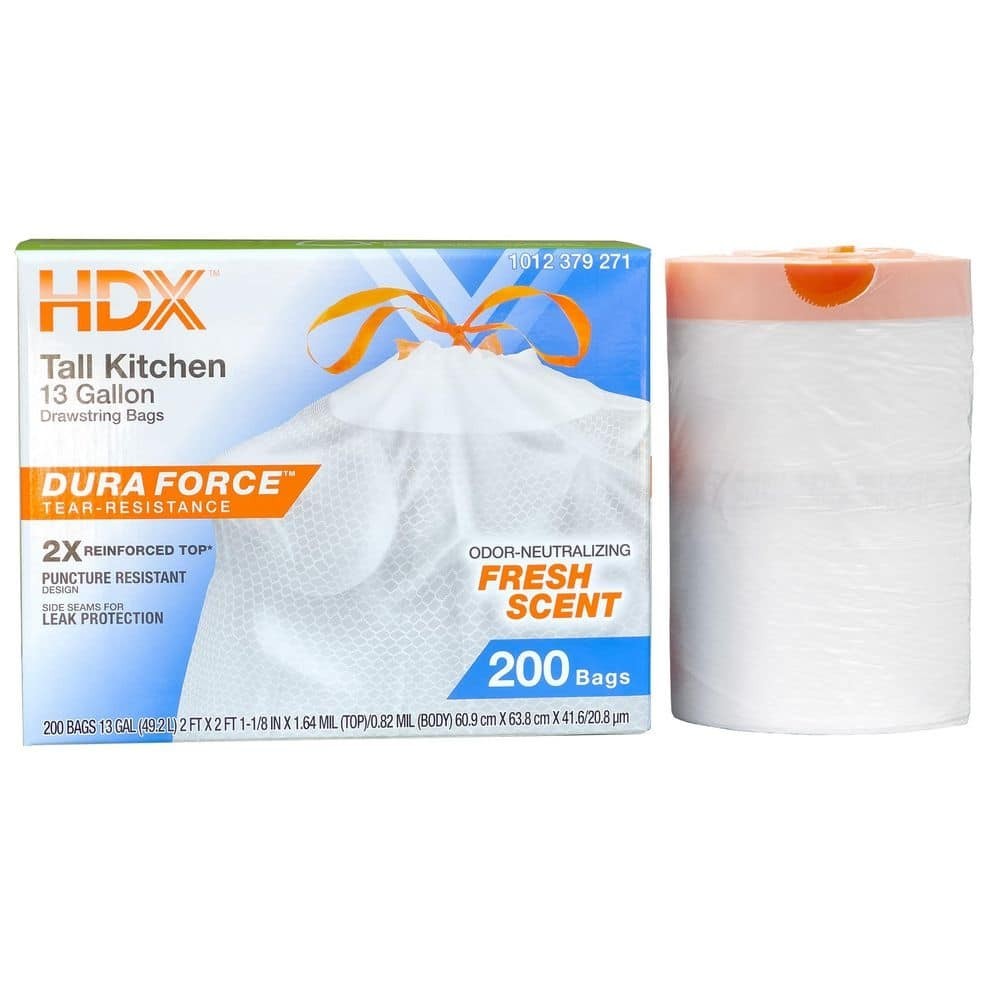 13 Gallon Fresh Scent Tall Kitchen Trash Bags with Drawstring, 200-Count