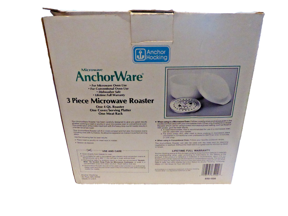 VINTAGE Anchor Hocking 3 Piece Microwave Roaster Anchor Ware OPEN BOX