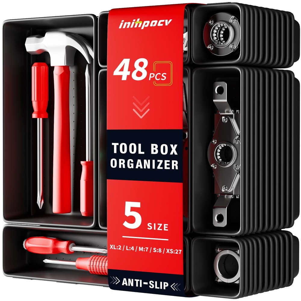 【48PCS & 5 Sizes】 Tool Box Organizer Tray, Toolbox Drawer Organizer with Non-...