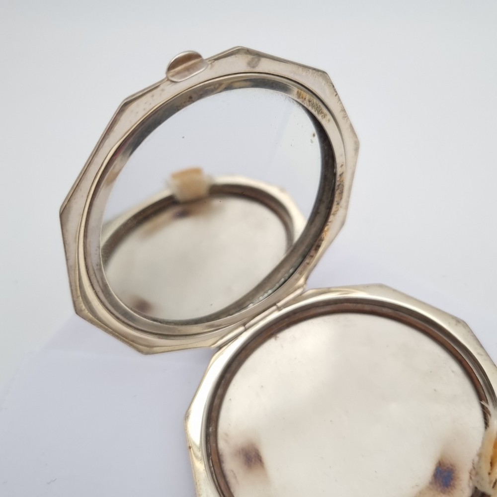 Antique Powder Compact Solid Silver Hallmarked Turner & Simpson 1920 Decagon