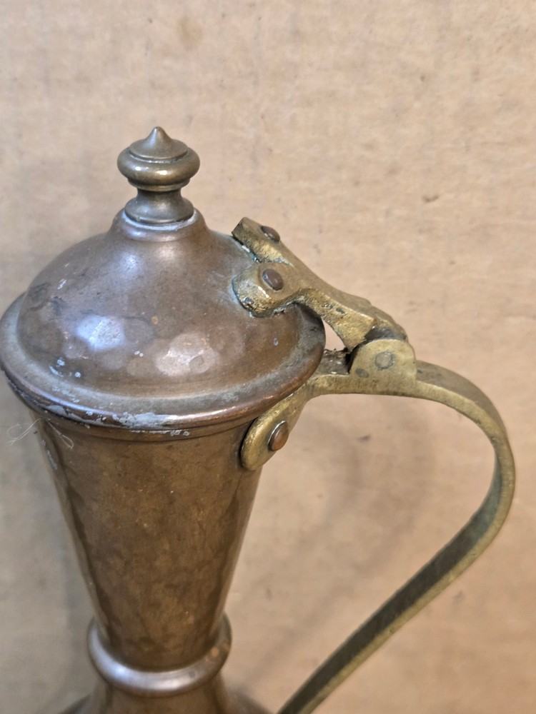 Vintage Decorative Hammered Tin Copper Tea / Coffee Pot Pitcher Container 10"