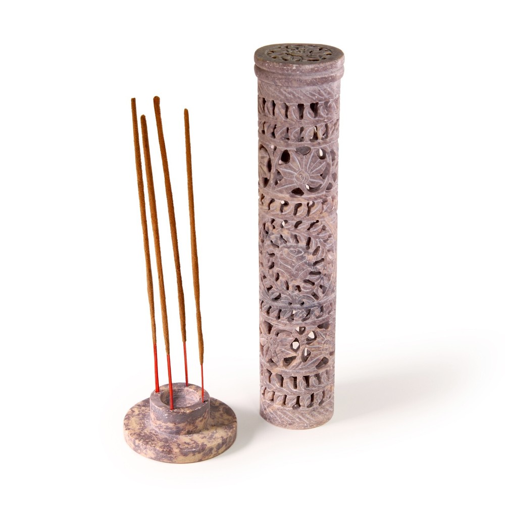 Incense Burner - Soapstone Tower Flowers Jali