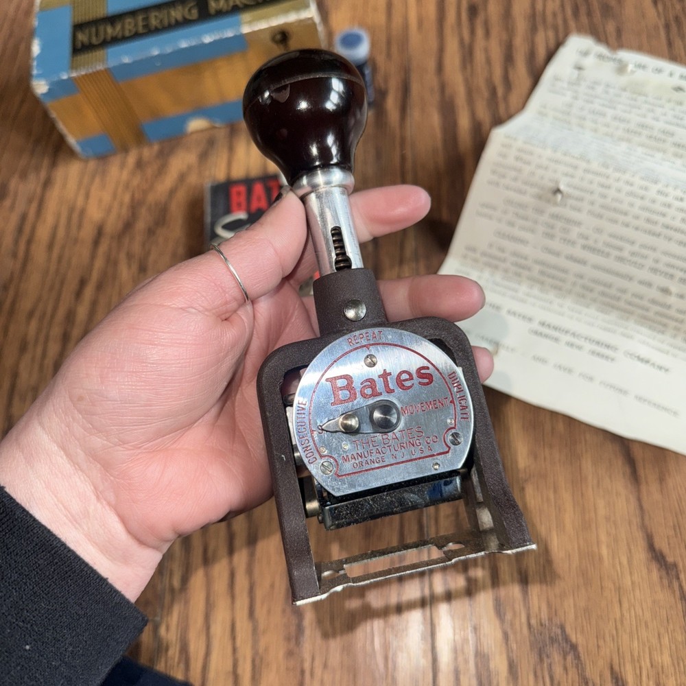 Vintage 60s 70s Bates Special Numbering Machine 6 Wheels E Instructions Box Ink