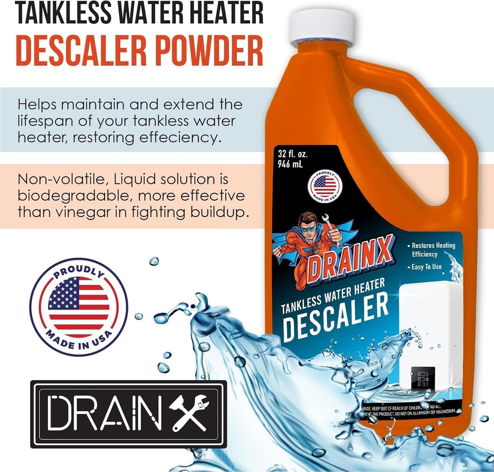 DrainX Tankless Water Heater Flush Kit Includes 4 Quarts Descaling Solution