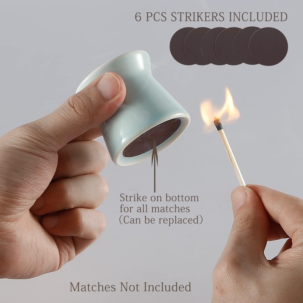 Exquisite 2 Pack Ceramic Match Boxes with Replacement Strikers - Cute Home Decor
