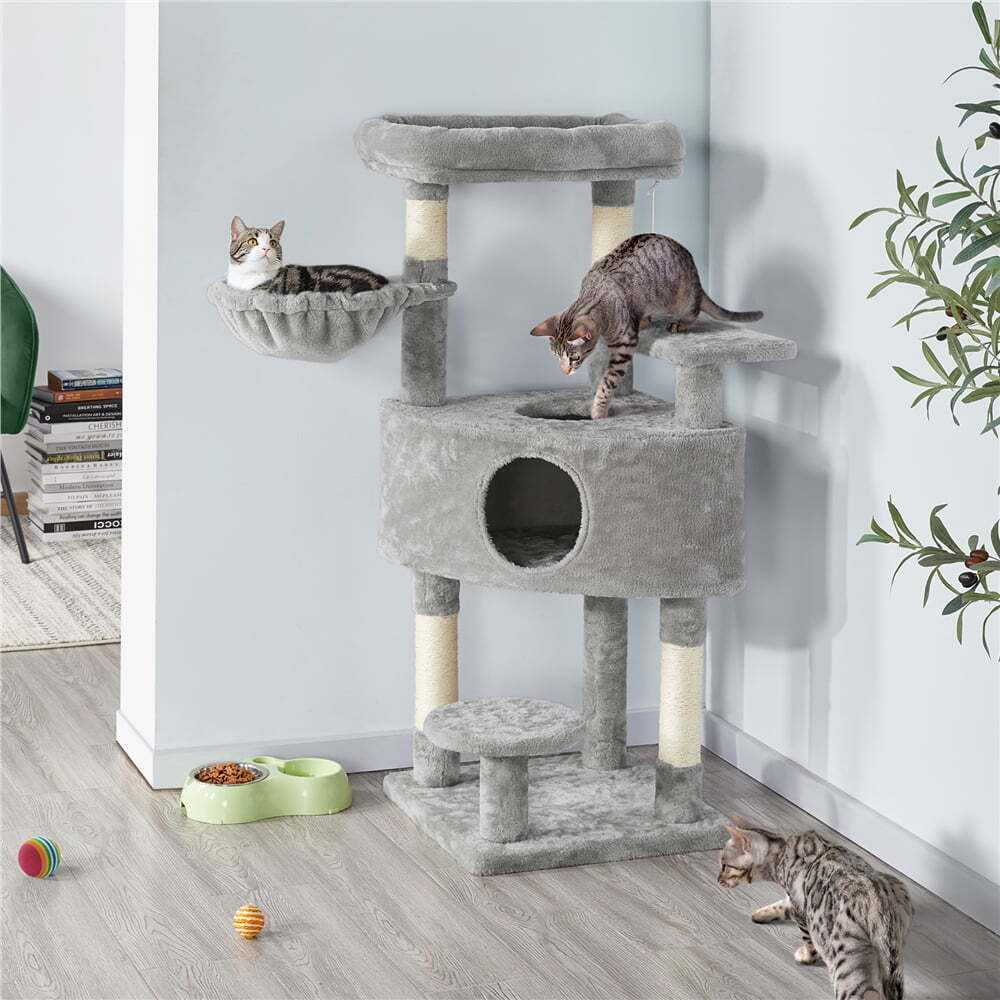 Multilevel Cat Tree Basket Condo Scratching Posts, Dark Gray