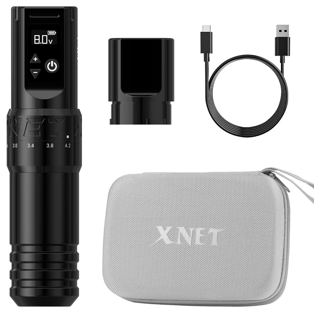 XNET T1 Wireless Tattoo Machine Pen 7 Adjustable Stroke Custom Motor LCD Screen
