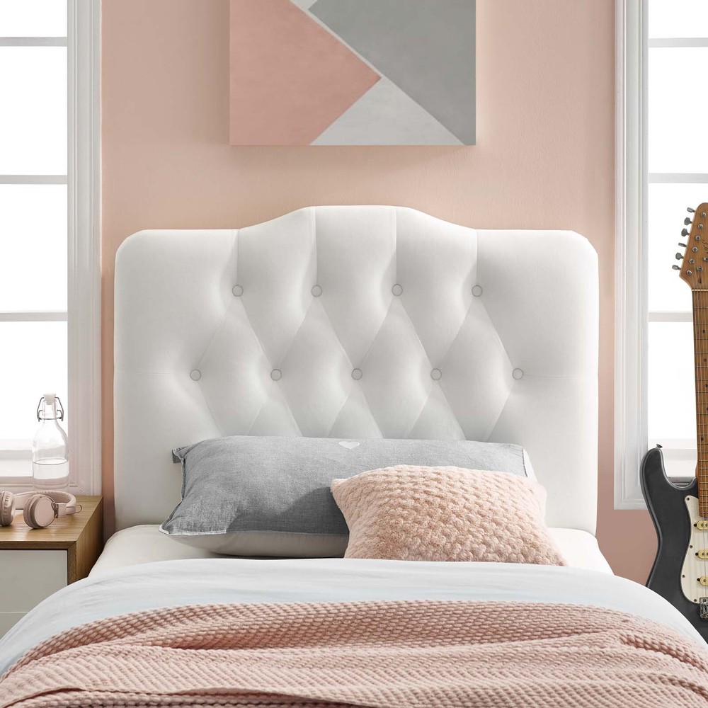 Modway Annabel Diamond Tufted Performance Velvet Twin Headboard in White