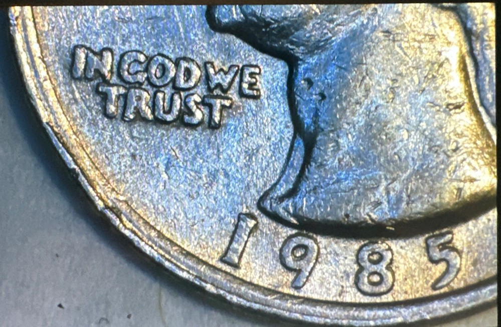 1985-D 25C Washington Quarter - Multiple Errors / Rim Doubling / DDR Errors