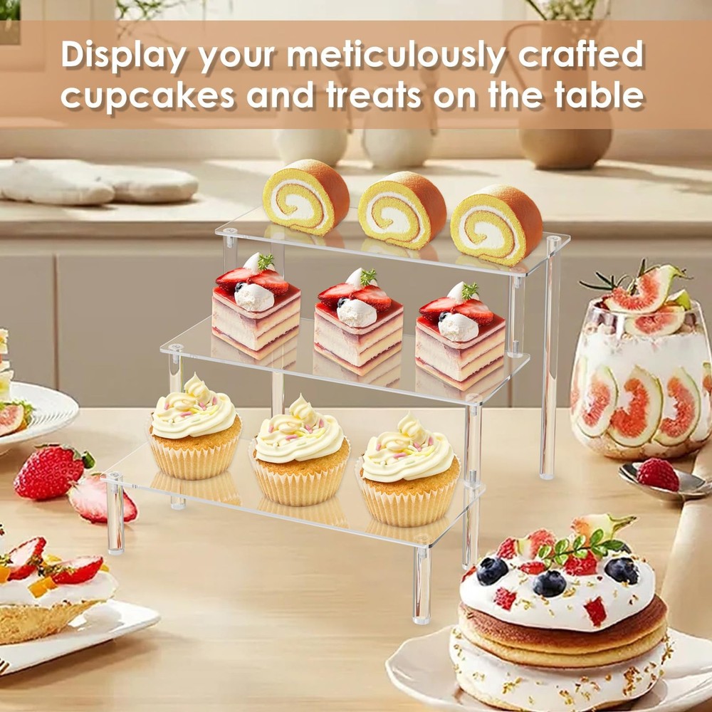 3-Tier Acrylic Display Risers Perfume Organizer Stand Cupcake Holder Decoration