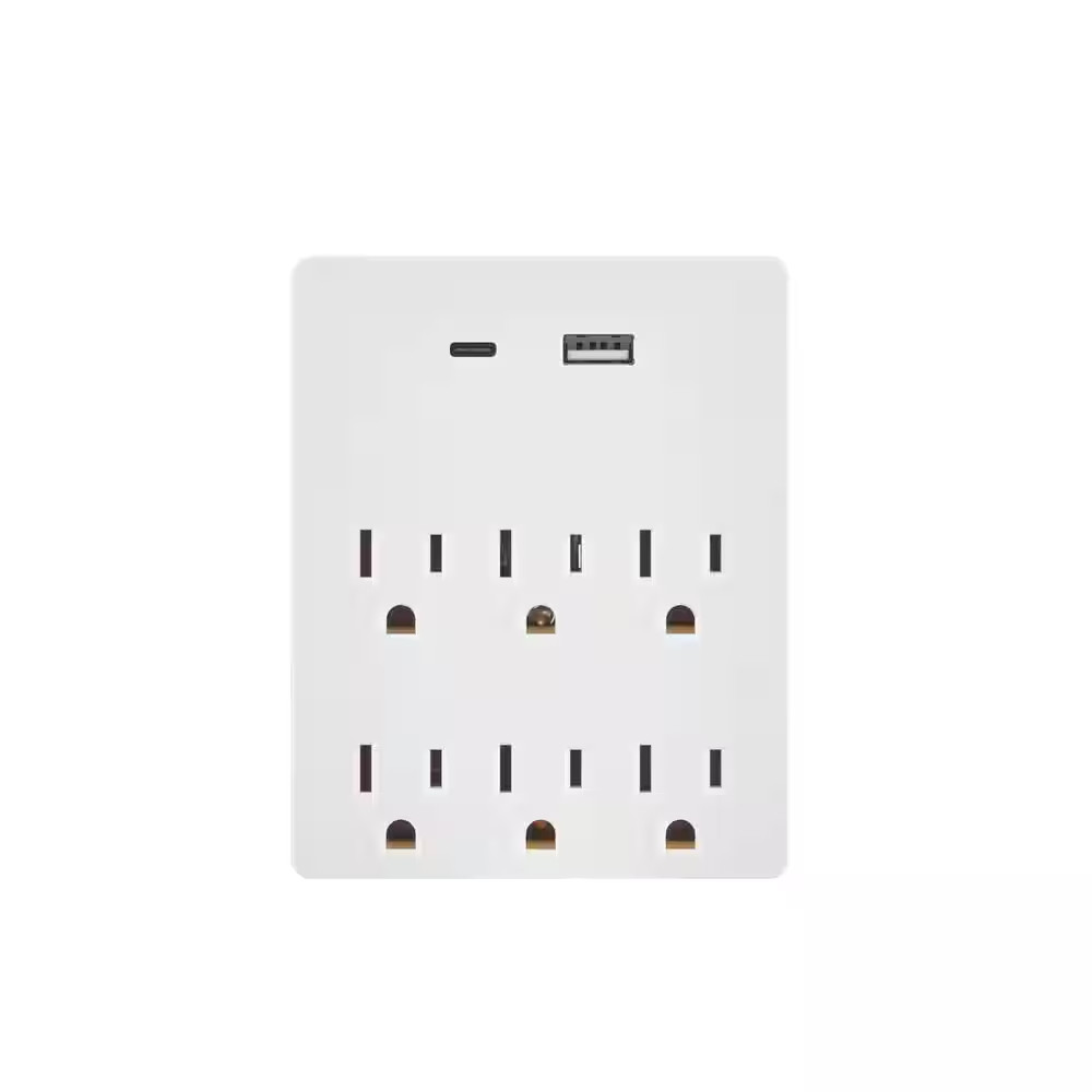 15 Amp 6 Grounded Outlet AC/DC Adapter, White