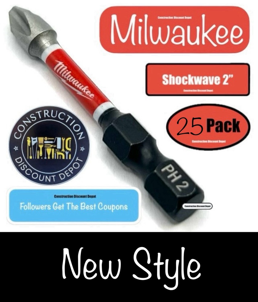 Bulk 25 Phillips PH2 Milwaukee Shockwave Impact Duty Bit 2" Drill Bits