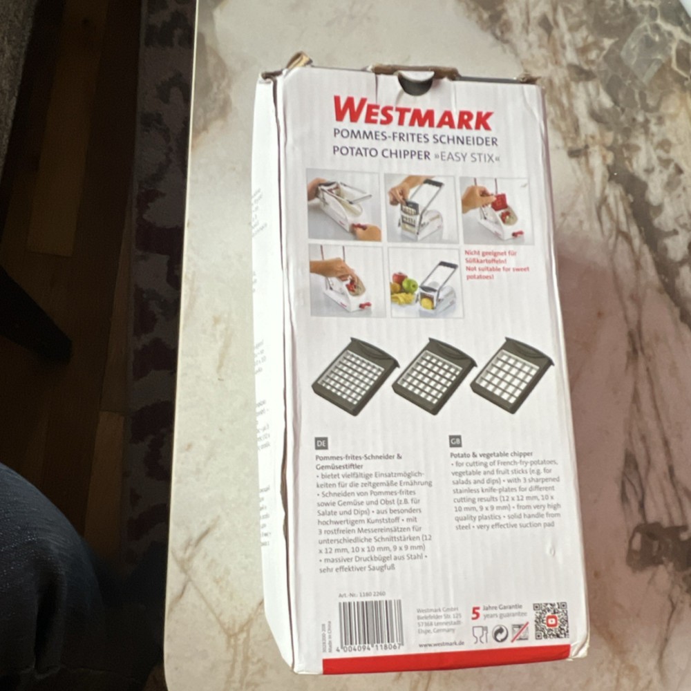 Westmark Easy Stix Potato Chipper Push Function 3 Inserts Dishwasher Safe White