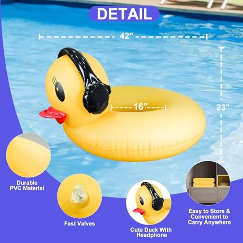 Inflatable Duck Pool Float with Lights, Solar Pool Inflatables Duck Floaties