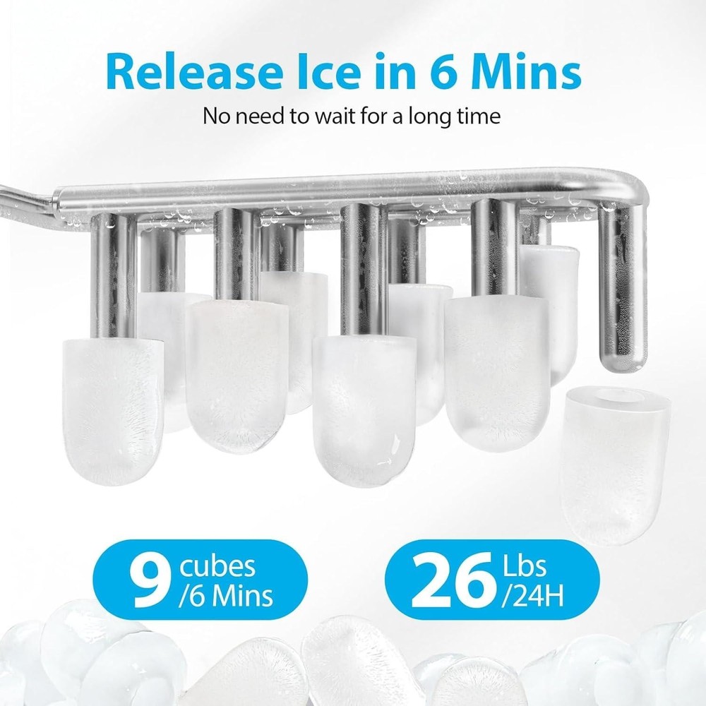 Aeitto Countertop Ice Maker 26Lbs/24H Self-Cleaning Function for Home & Office