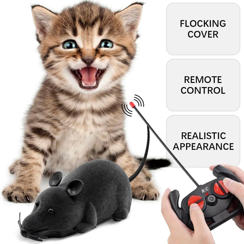 Remote Control Rat Toy, Electronic RC Mouse Toy Emulation Flocking Rat Toy Inter