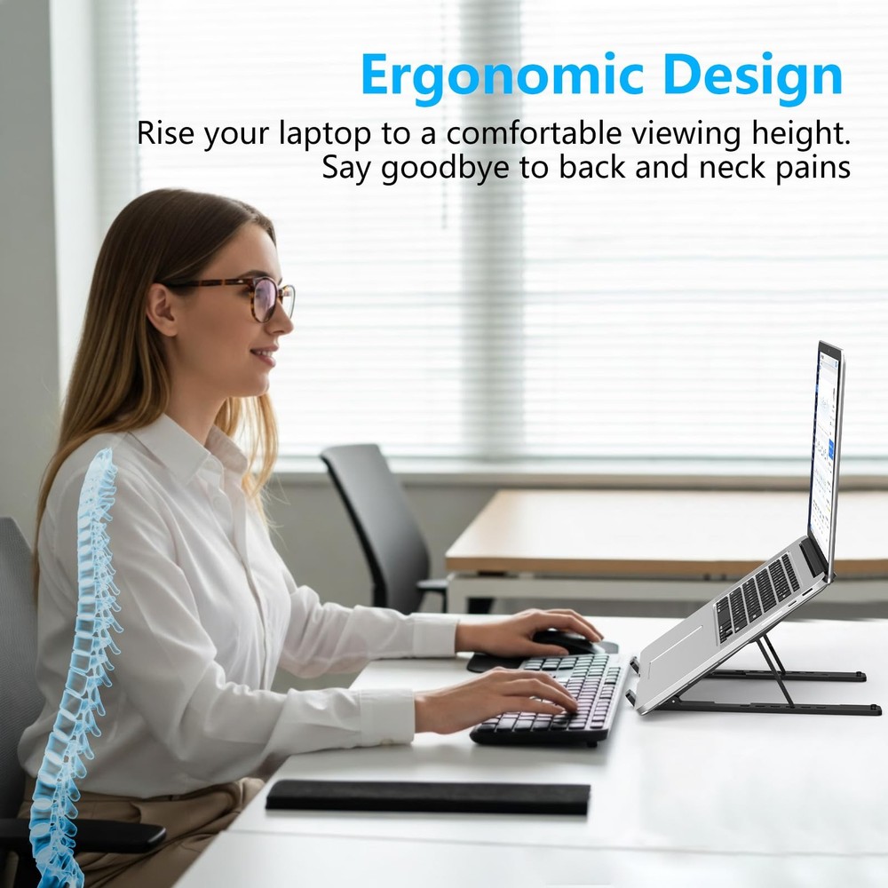 Gogoonike Adjustable Laptop Stand, Portable Riser for Desk, Black