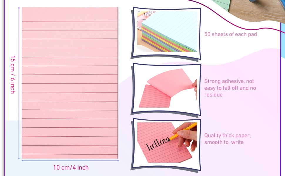 500 Sheets Lined Stiy Notes Pastel Lar Notepads with Lines