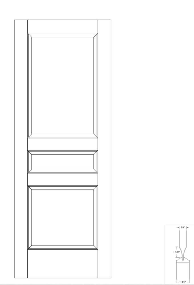 Primed MDF 3 Panel Square Top Raised Panel Solid Core Interior Doors Model# 3NTC