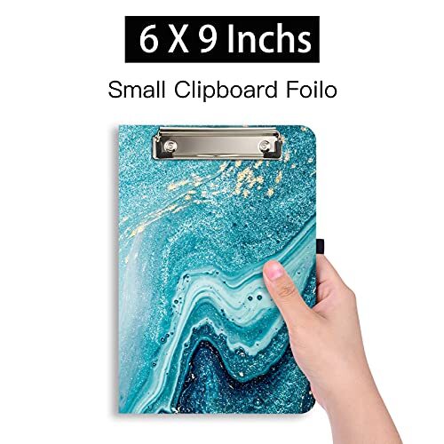 Mini Clipboard Folio with Refillable Lined Notepad and Interior Storage Pocke...