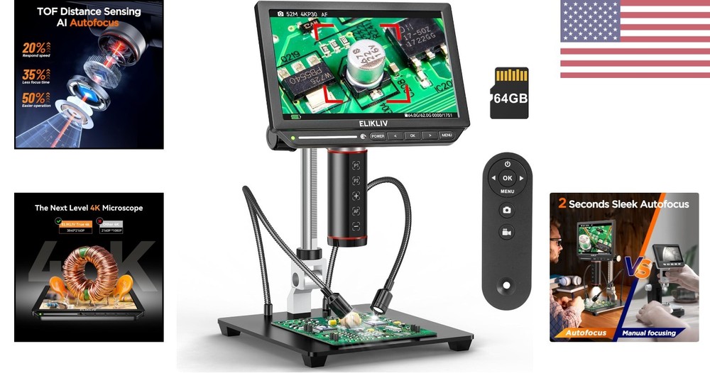 Elegant 4K Autofocus Digital Microscope with 2000X Magnification & 8" IPS Screen